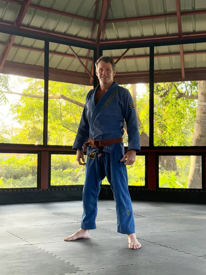 Zack Williamson in a Brazilian jiu-jitsu gi at a training studio